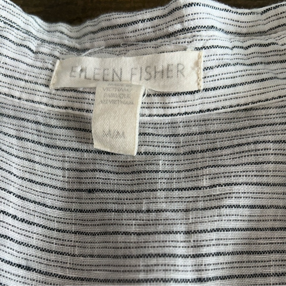 EILEEN FISHER Mini Striped white and dark gray stripes Organic Linen Shirt - Picture 4 of 10